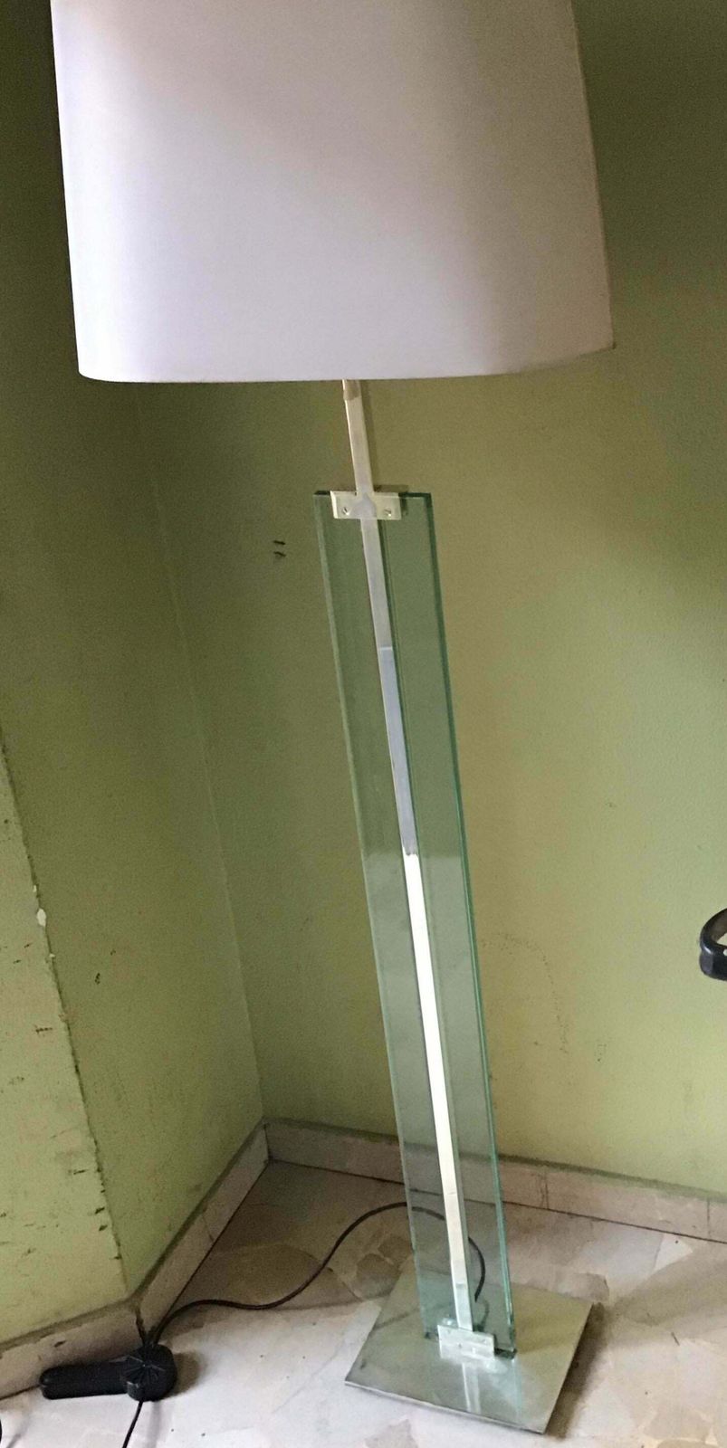 Fontana Arte Floor Lamp 1960 Crome Brass Glass Fabric Lampshade, Italy photo furniture