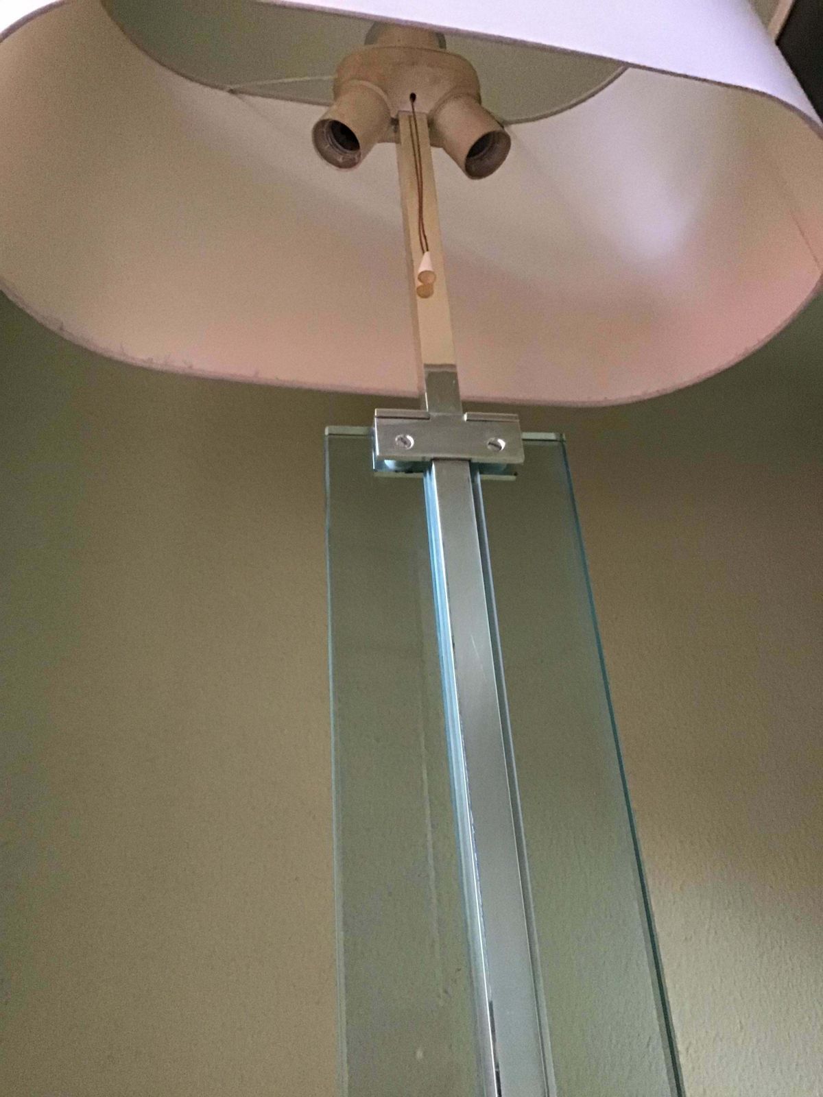 Fontana Arte Floor Lamp 1960 Crome Brass Glass Fabric Lampshade, Italy photo Lighting