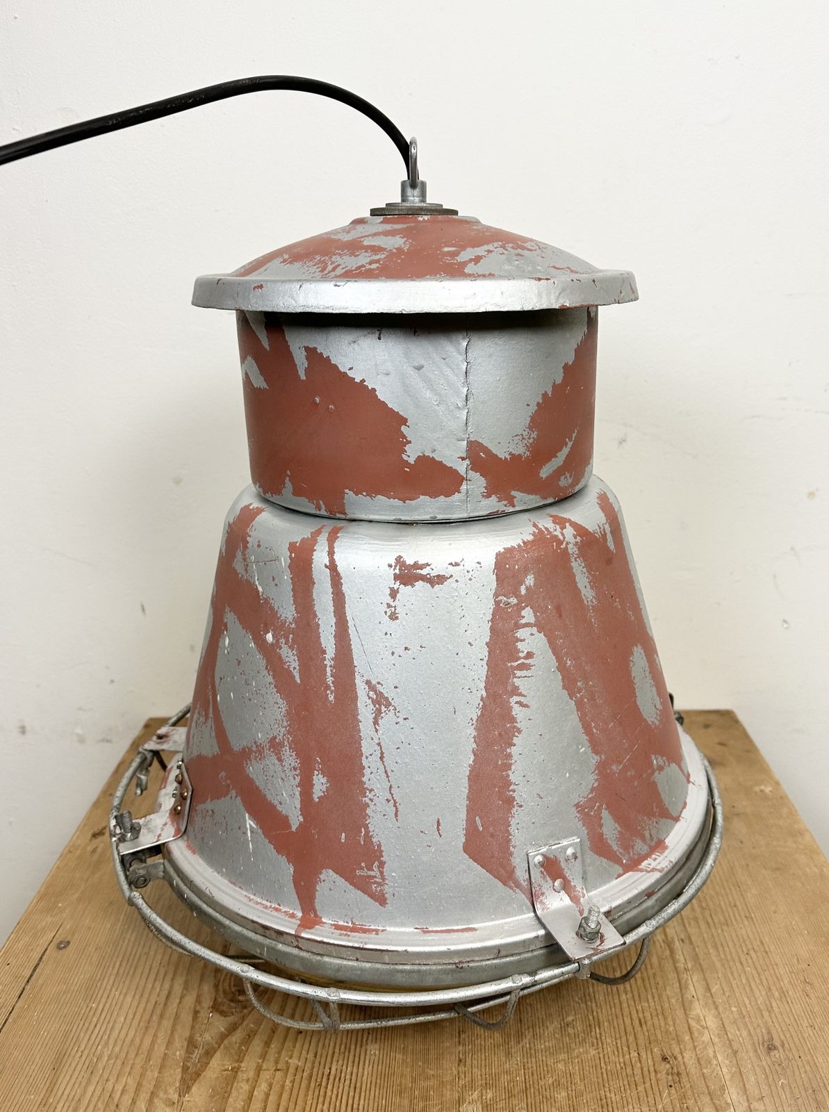 photo buy Industrial Cage Factory Pendant Lamp With Glass Cover From Mesko, 1970s, 2x