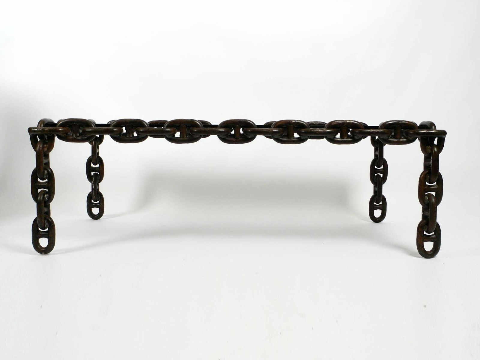 1970s Xl Coffee Table Made Of Nautical Iron Chain And A Thick Smoked Glass Plate photo furniture