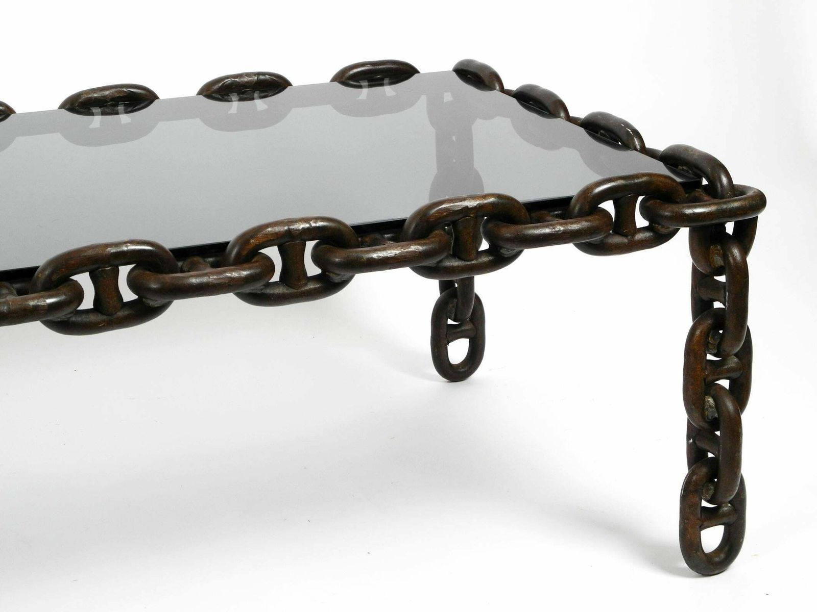1970s Xl Coffee Table Made Of Nautical Iron Chain And A Thick Smoked Glass Plate photo vintage