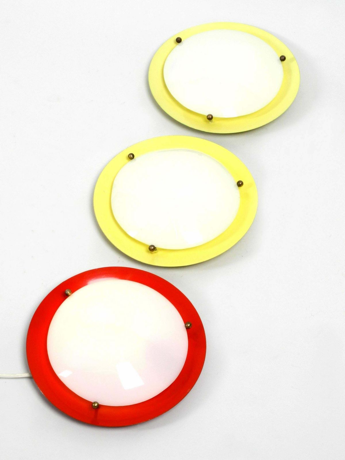 Three Round Midcentury Wall Or Ceiling Lamps Made Of Metal And Plexiglass Shade photo 570.0