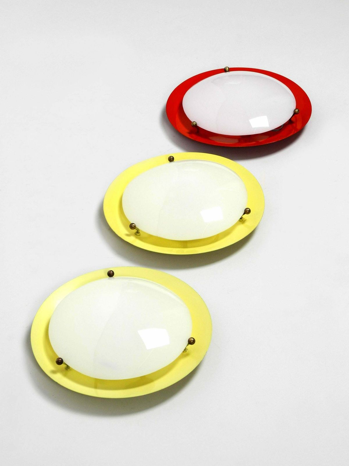 570.0 Three Round Midcentury Wall Or Ceiling Lamps Made Of Metal And Plexiglass Shade photo