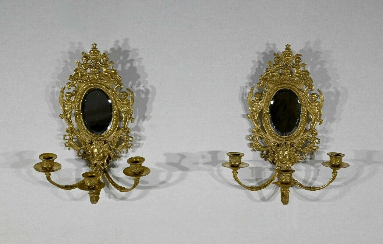 Pair Of Wall Sconces In Gilt Bronze, Napoleon III Period   Mid 19th Century