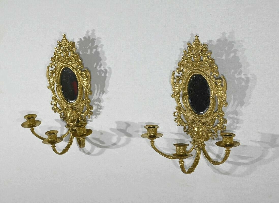 Pair Of Wall Sconces In Gilt Bronze, Napoleon III Period   Mid 19th Century photo for sale