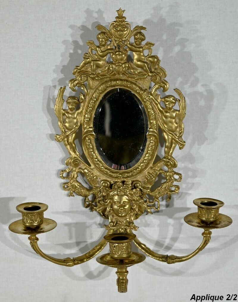 photo for sale Pair Of Wall Sconces In Gilt Bronze, Napoleon III Period   Mid 19th Century