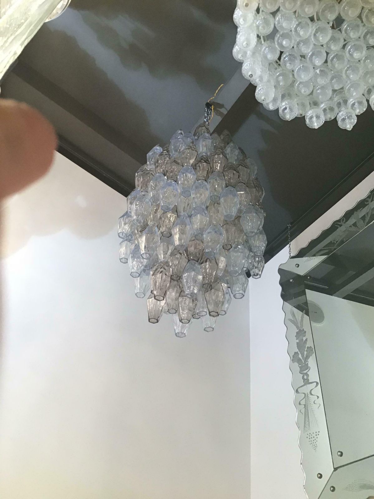 Venini Carlo Scarpa Chandelier Poliedri Murano Light Bluend Brass, 1950 photo vinterior