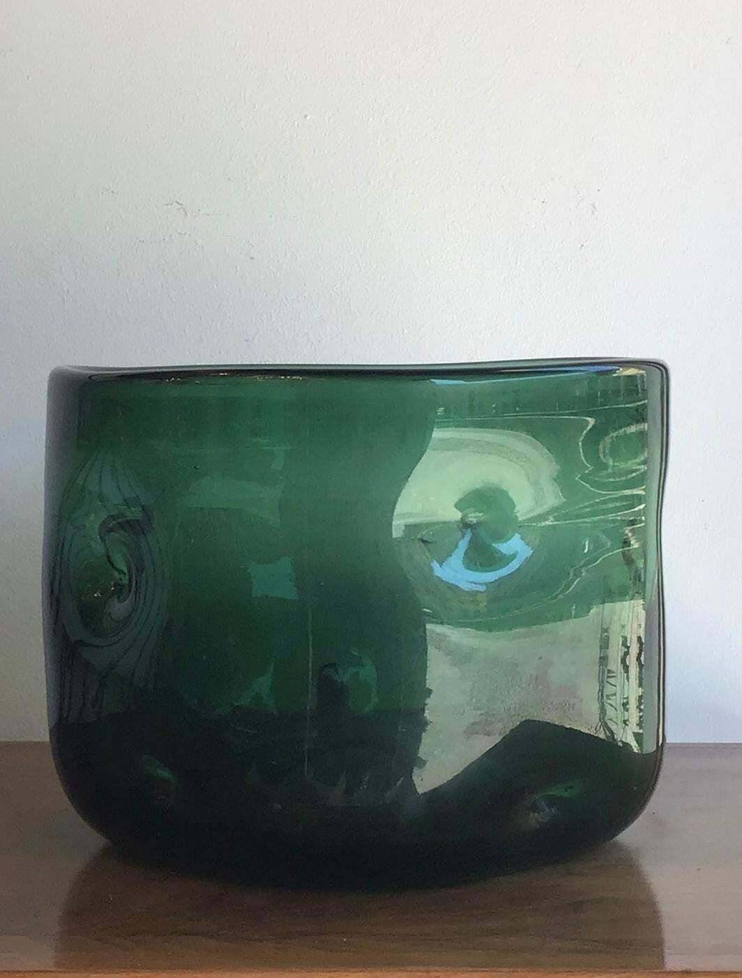 Empoli Vase Blown Glass Green, 1955, Italy photo vinterior