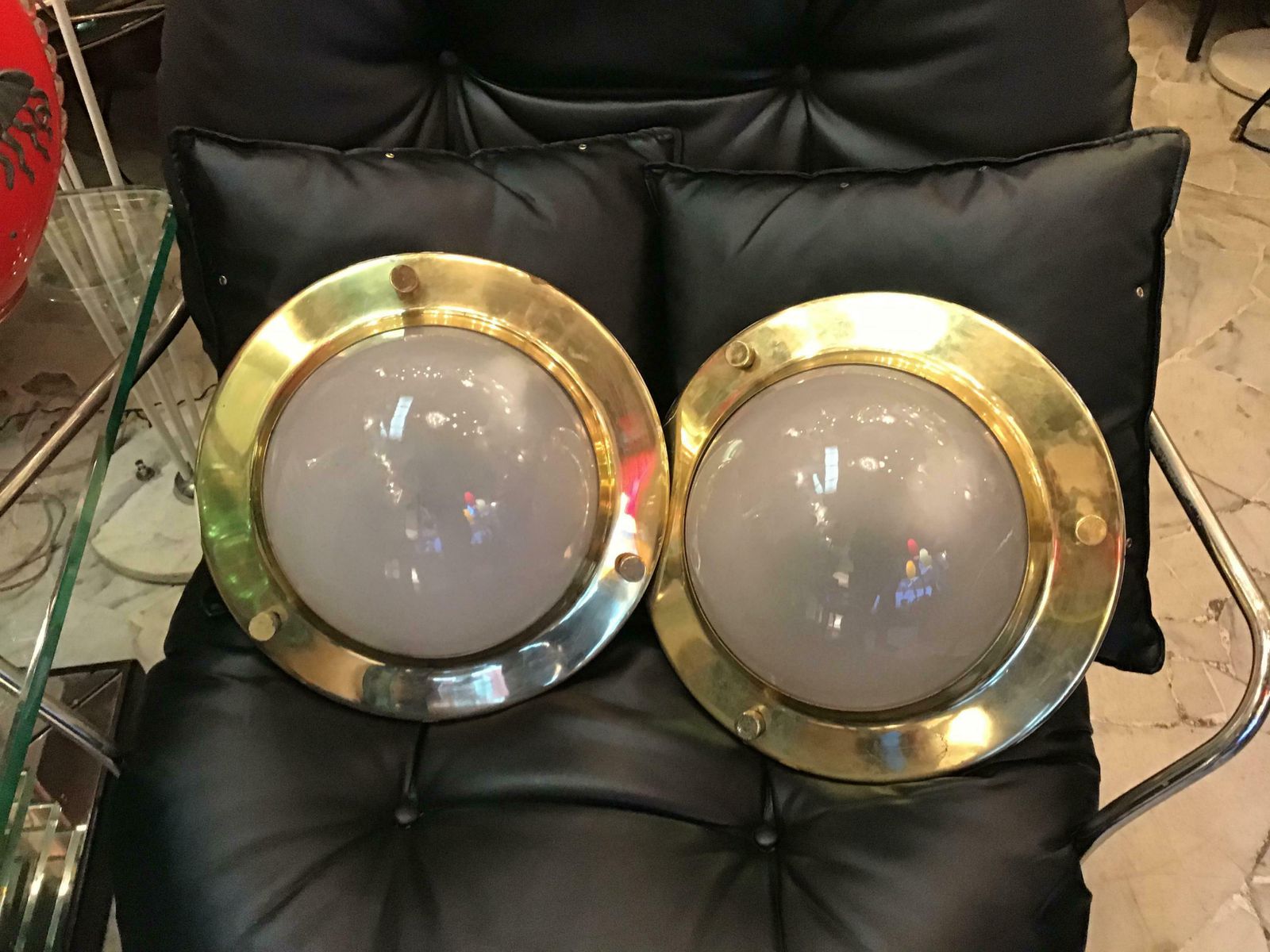 Luigi Caccia Dominioni "Lps6" Tommi 1956 Brass Glass Ceiling Lights, Italy photo vintage