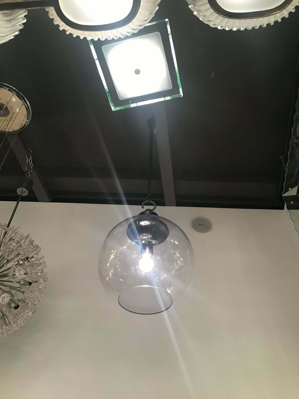photo vinterior Azucena Luigi Caccia Dominioni Chandelier Glass Burnished Metal 1967 Italy