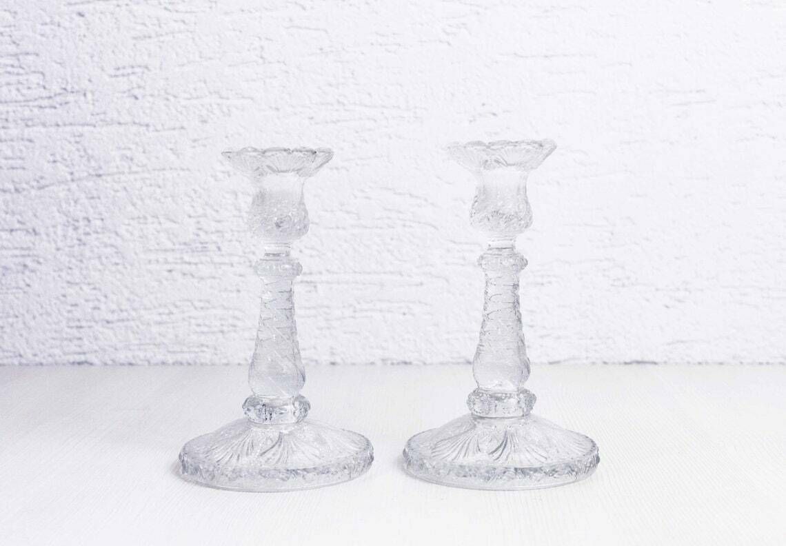 Pair Of Glass Candlesticks In The Art Nouveau Style