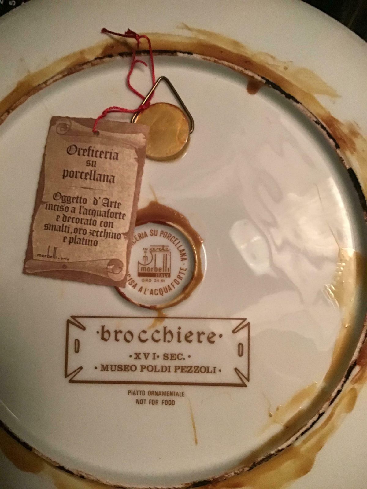 photo vintage Morbelli “Brocchiere” Porcelain Wall Plate Pure Gold 1960 Italy