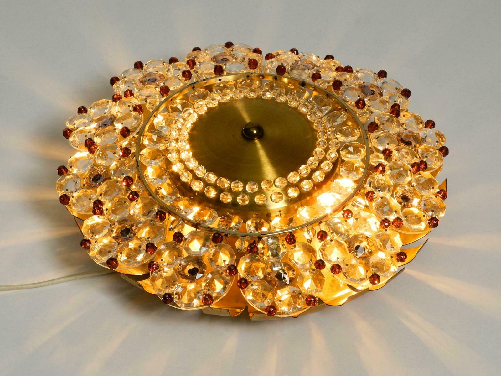 Beautiful Mid Century Modern Ceiling Lamp Made Of Glass Stones And Brass Frame photo Lighting
