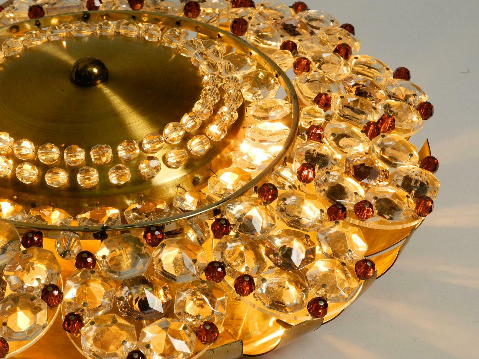 Beautiful Mid Century Modern Ceiling Lamp Made Of Glass Stones And Brass Frame photo buy