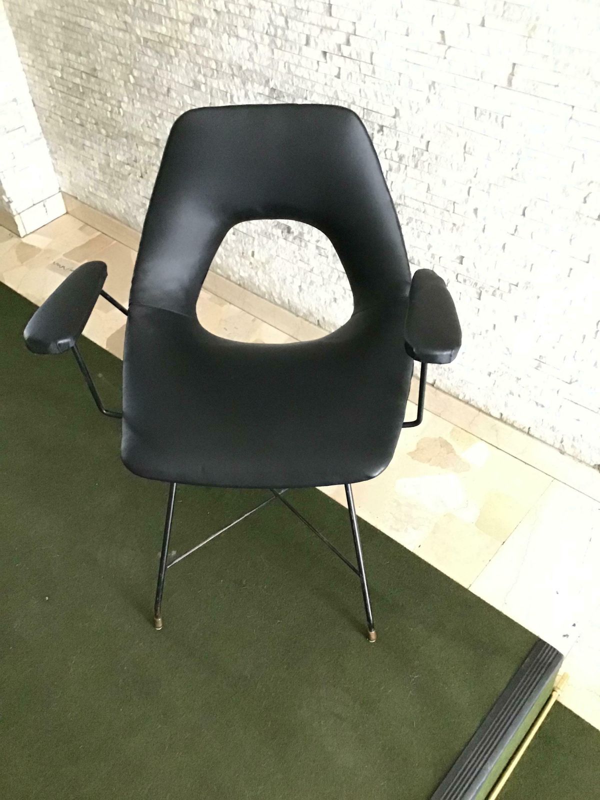 Augusto Bozzi For Saporiti Armchair Iron Brass Ecological Leather, 1954, Italy photo for sale