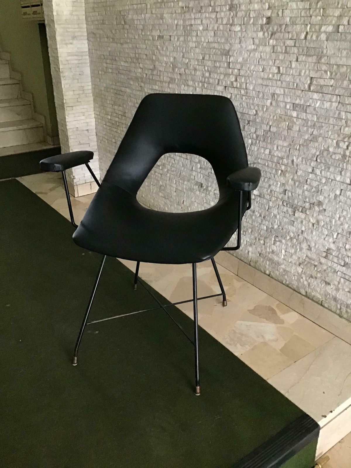 Augusto Bozzi For Saporiti Armchair Iron Brass Ecological Leather, 1954, Italy photo Furniture
