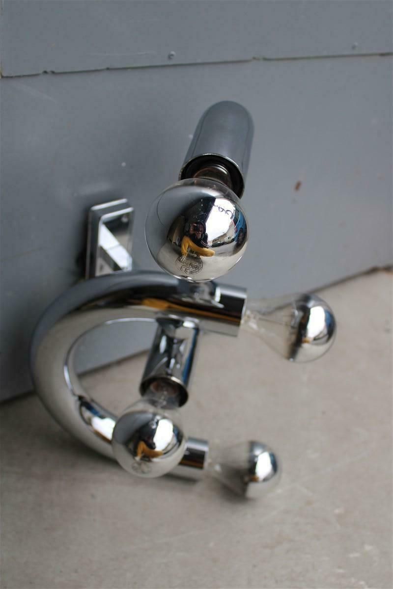 Minimalist Sculptural Stilux Tubular Steel Wall Lamp 1970s Silver Curved photo for sale