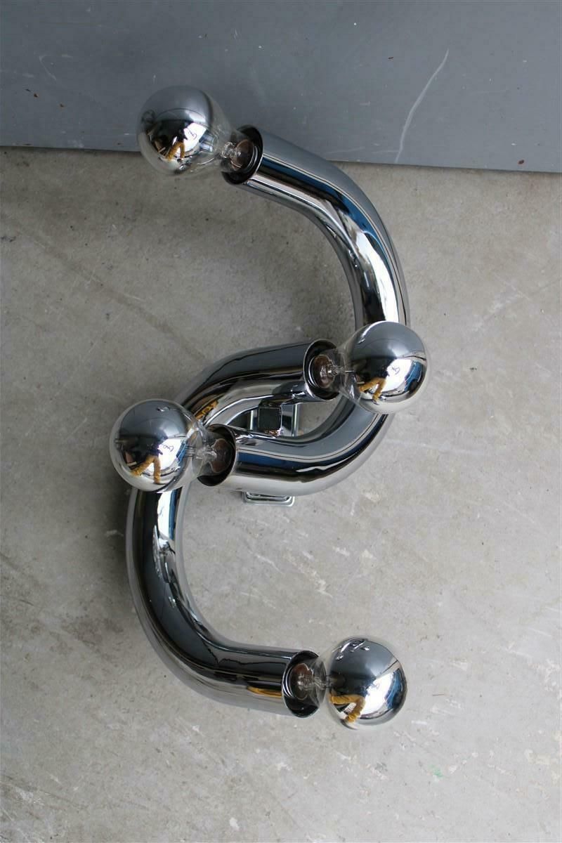 Minimalist Sculptural Stilux Tubular Steel Wall Lamp 1970s Silver Curved photo vinterior