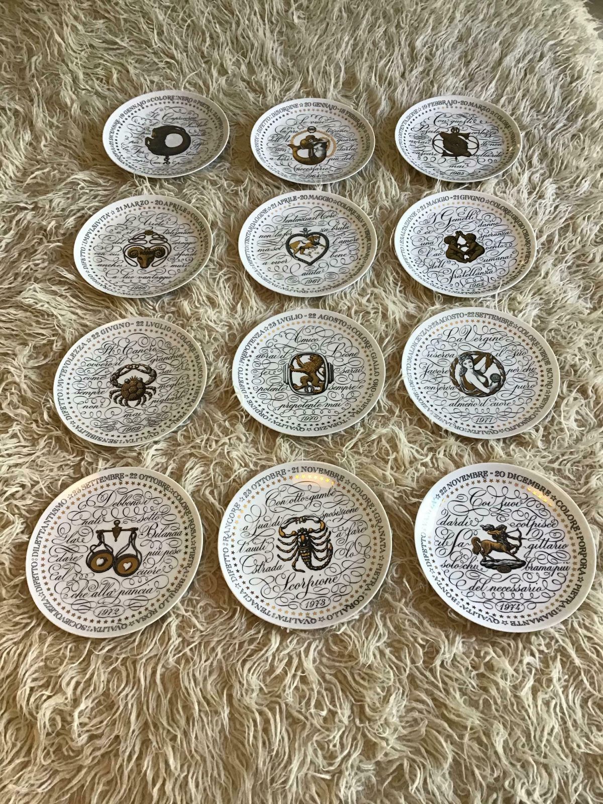Piero Fornasetti Complete Zodiac Sign From 1964 1974 Porcelain, Italy photo vinterior