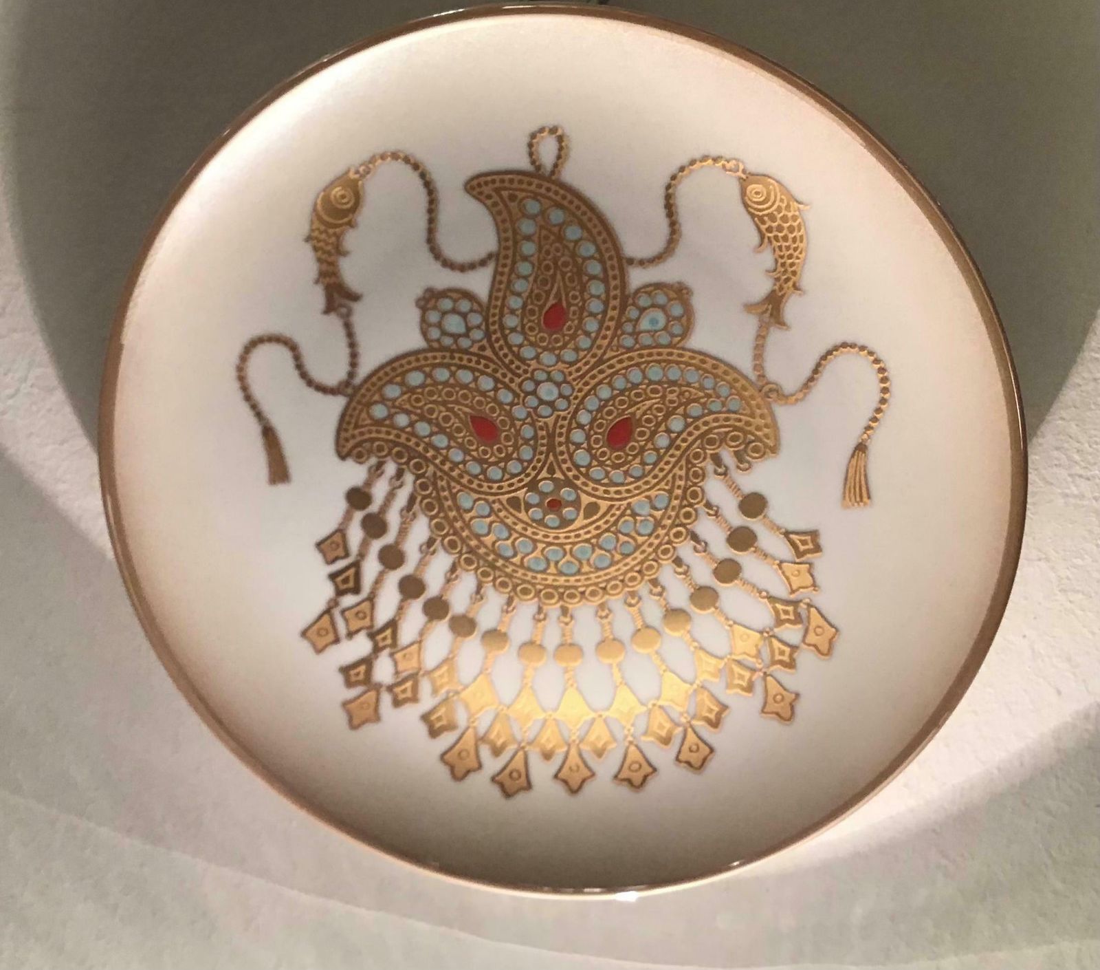Morbelli Porcelain Wall Plates Worked With Pure Gold, 1960, Italy photo Art
