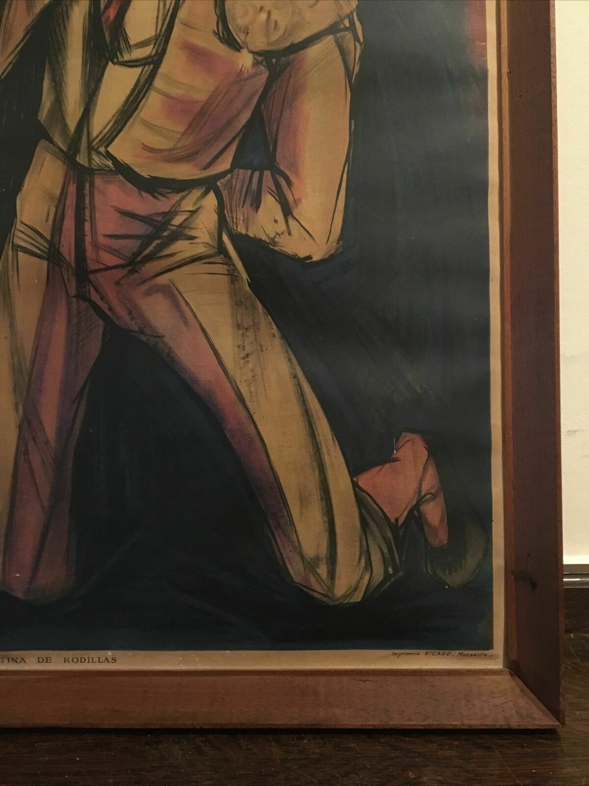 Janine Canarelli Bullfighting Poster Framed Lithograph Print Vintage 60s French photo Art