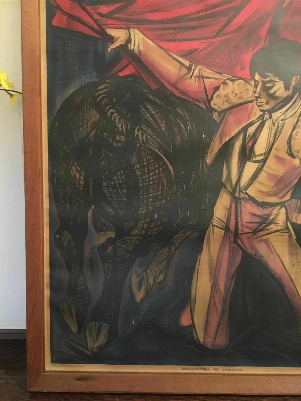 95.0 Janine Canarelli Bullfighting Poster Framed Lithograph Print Vintage 60s French photo
