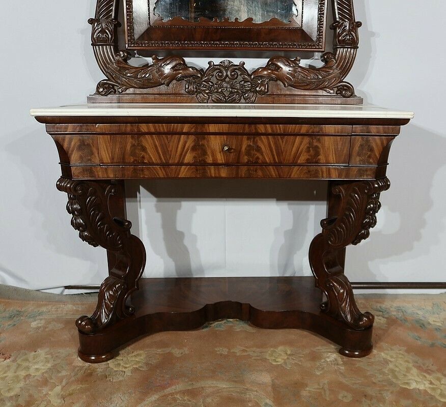 photo vinterior Important Writing Dresser In Mahogany, Restoration Period Early, 19th Century