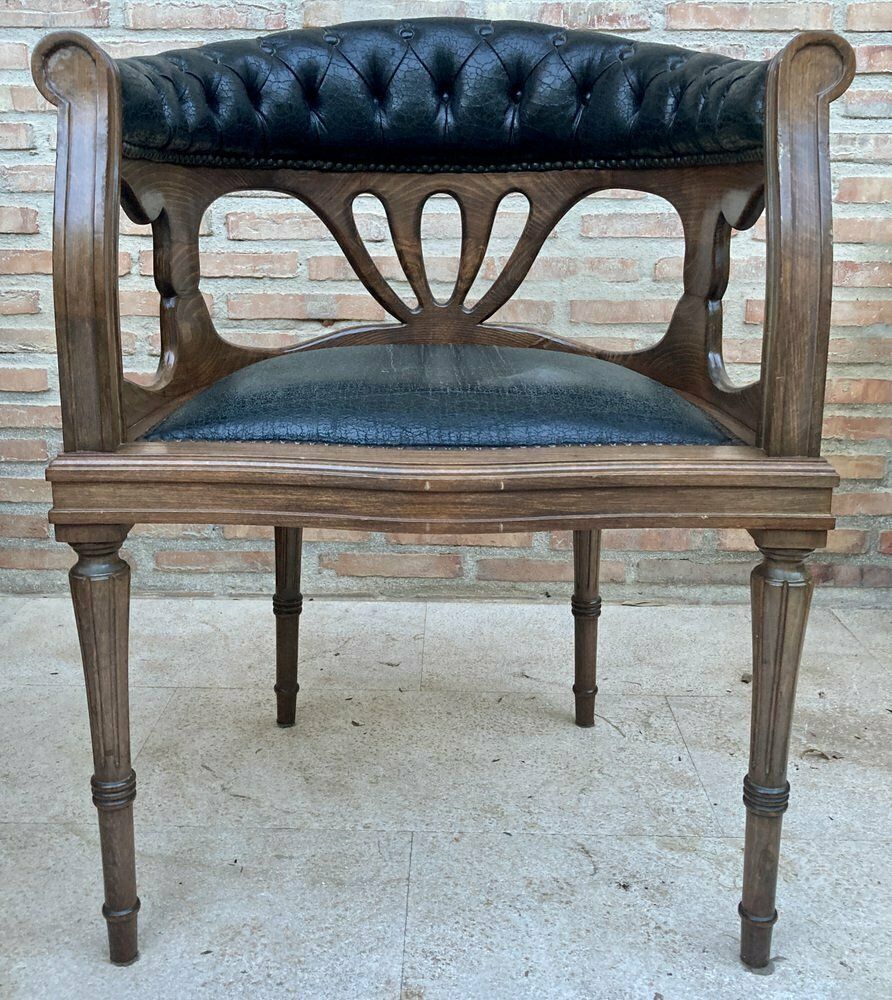 French Dining Armchairs In Leather And Walnut, 1950s, Set Of 4 photo 4751.0
