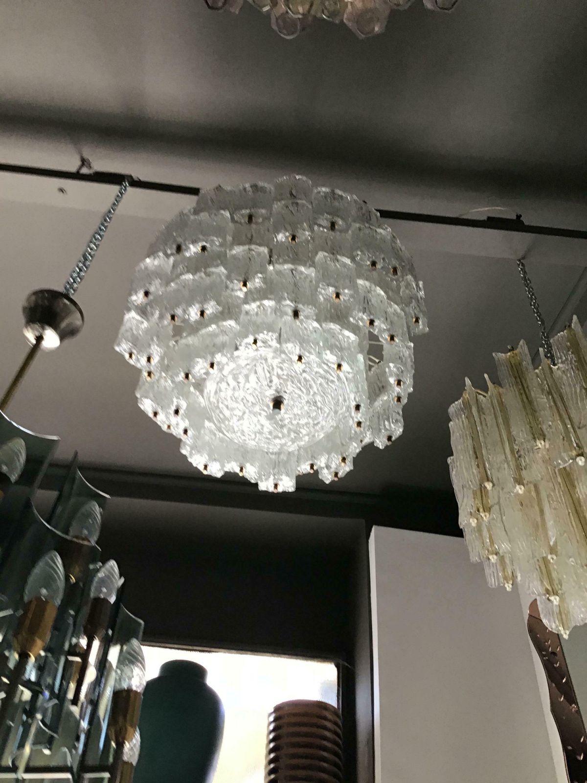 Venini Toni Zuccheri Chandelier Murano Glass Brass 1950 Italy photo for sale