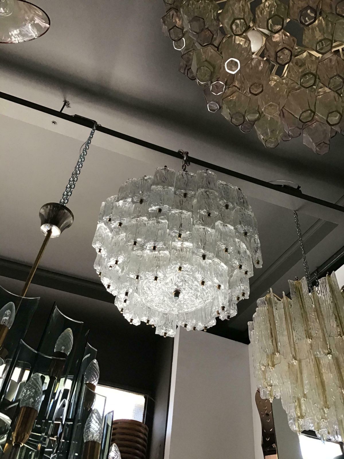 Venini Toni Zuccheri Chandelier Murano Glass Brass 1950 Italy photo Lighting