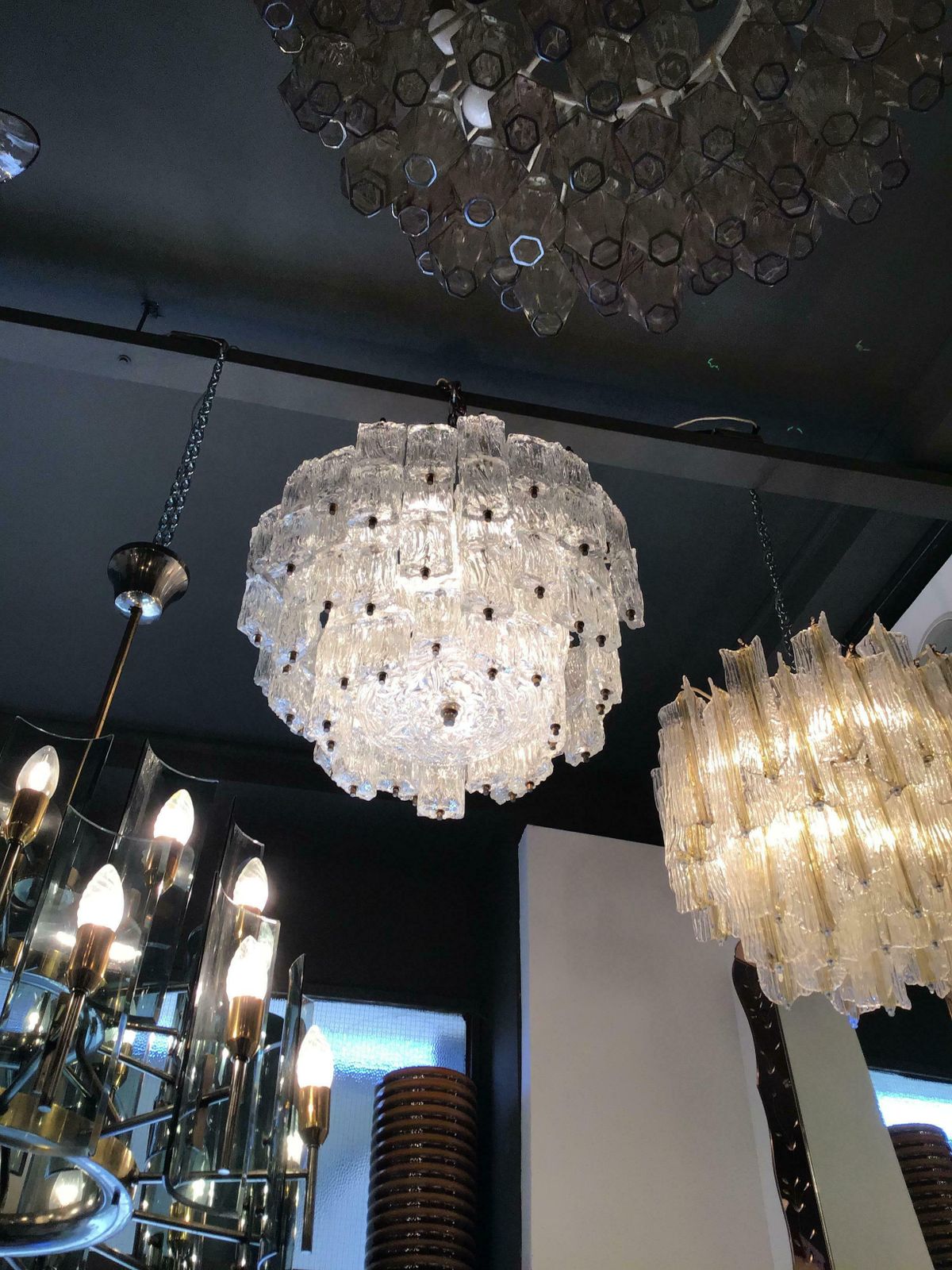 photo for sale Venini Toni Zuccheri Chandelier Murano Glass Brass 1950 Italy