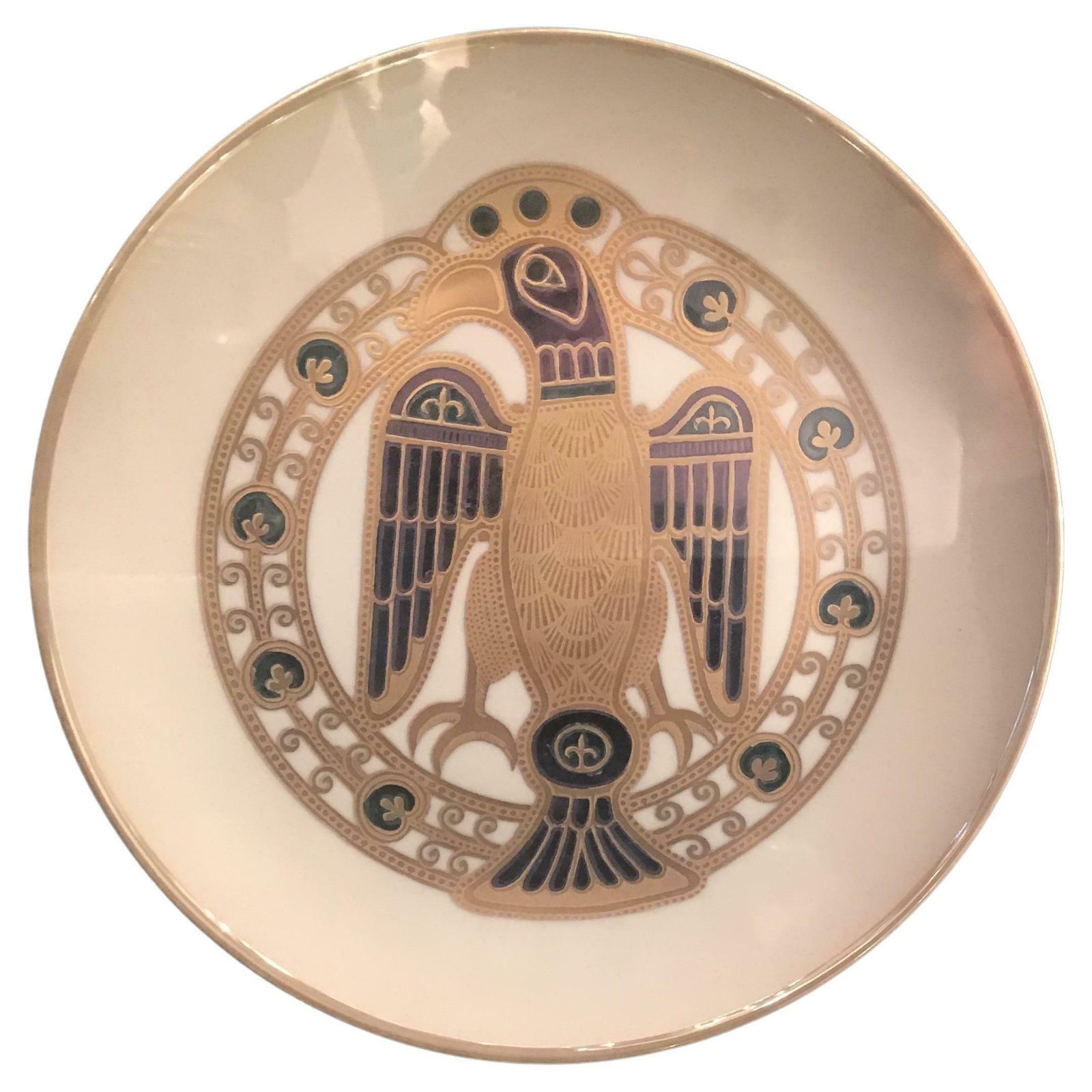 Morbelli Porcelain Wall Plate Worked With Pure Gold 1960 Italy