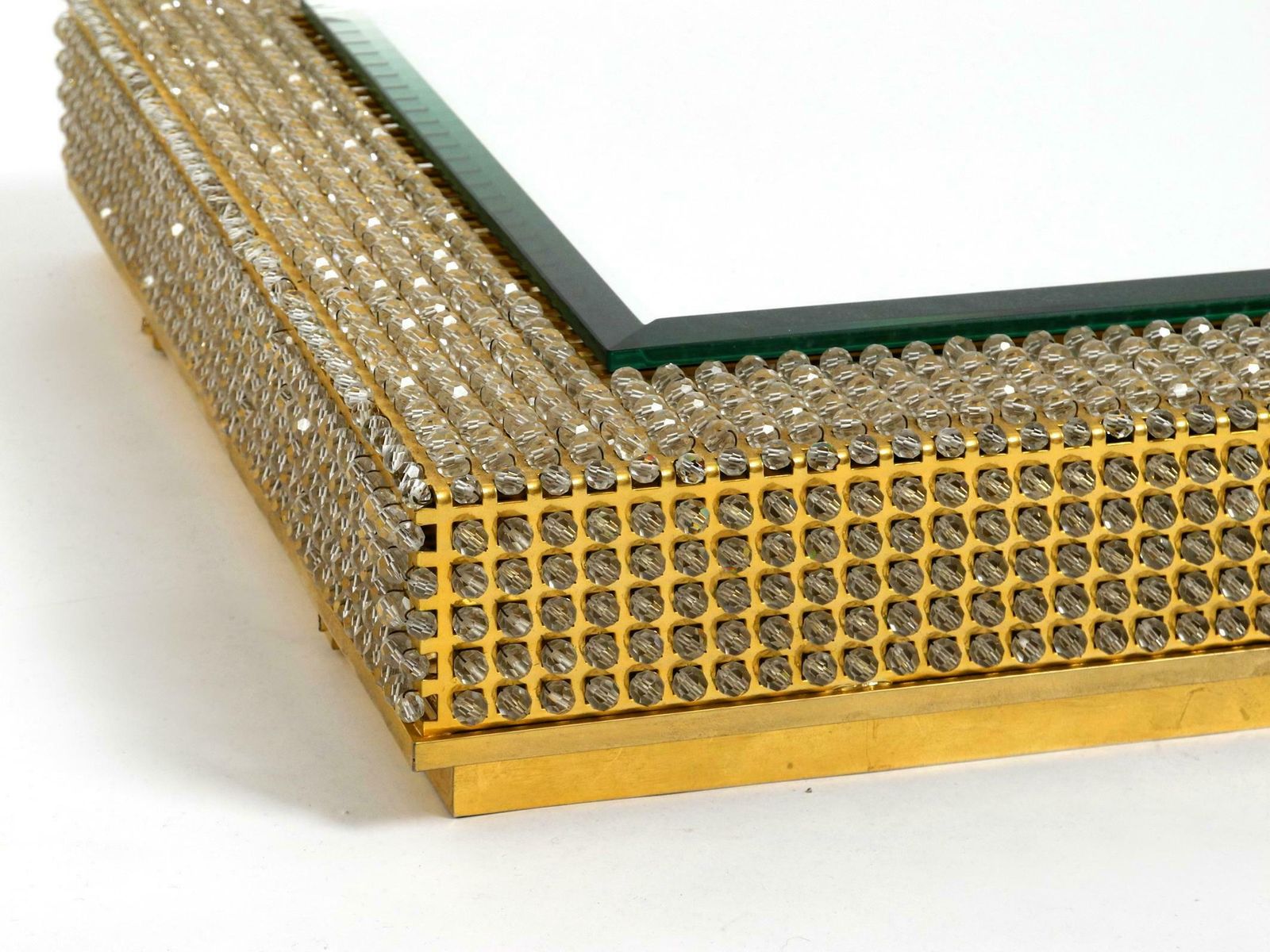 Rare Square 1960s Brass Wall Backlit Mirror Frame With Glass Beads By Palwa photo 1790.0