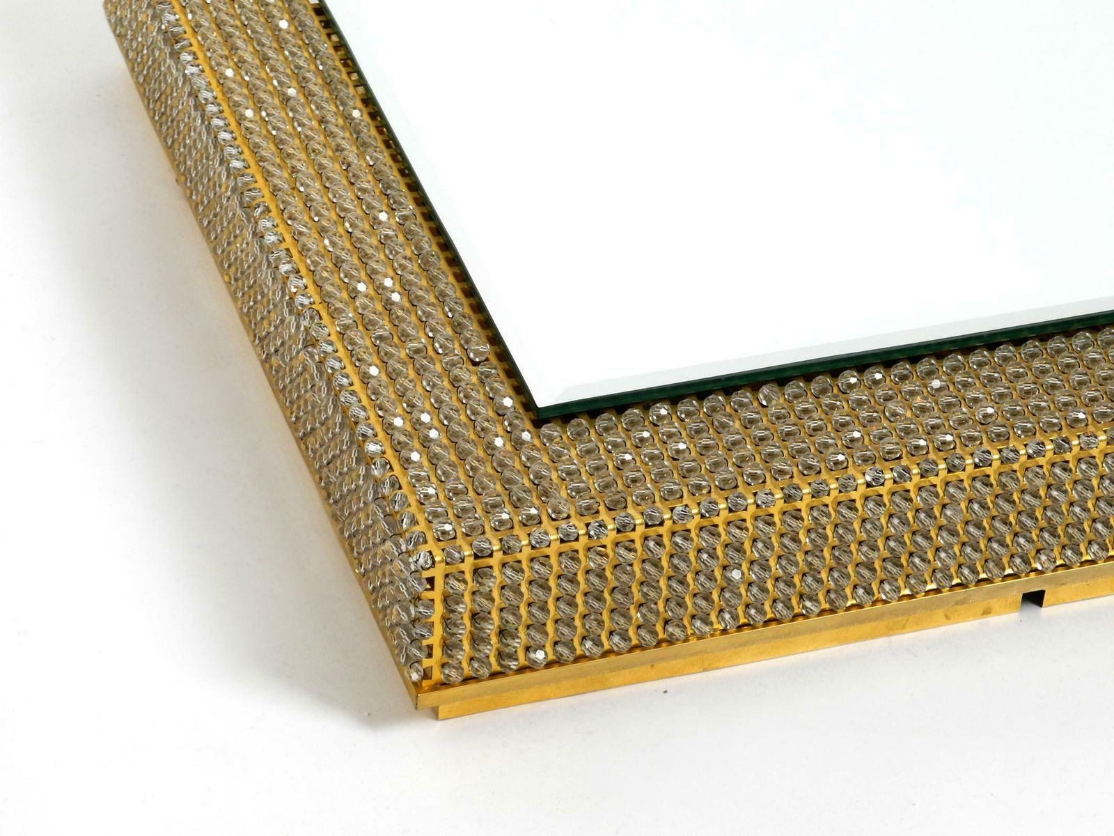 photo buy Rare Square 1960s Brass Wall Backlit Mirror Frame With Glass Beads By Palwa