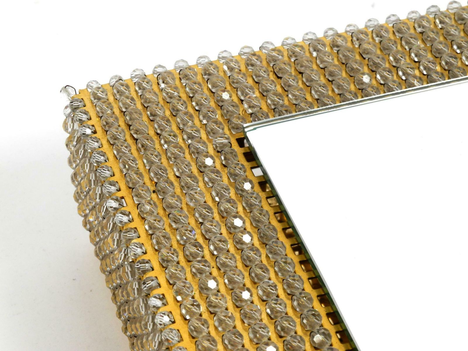 photo vintage Rare Square 1960s Brass Wall Backlit Mirror Frame With Glass Beads By Palwa