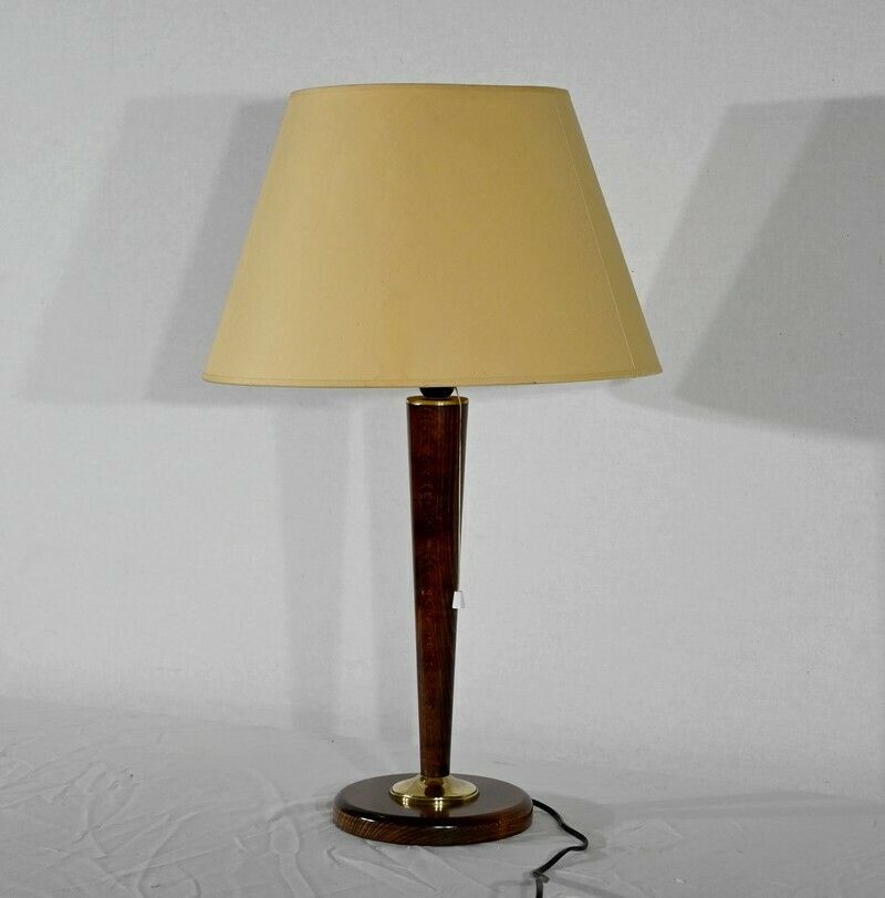 Mahogany And Brass Lamp, After Mazda – 1950 photo for sale