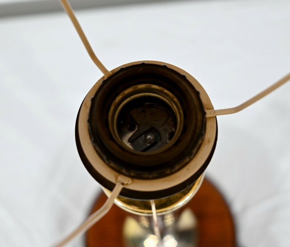 photo for sale Mahogany And Brass Lamp, After Mazda – 1950