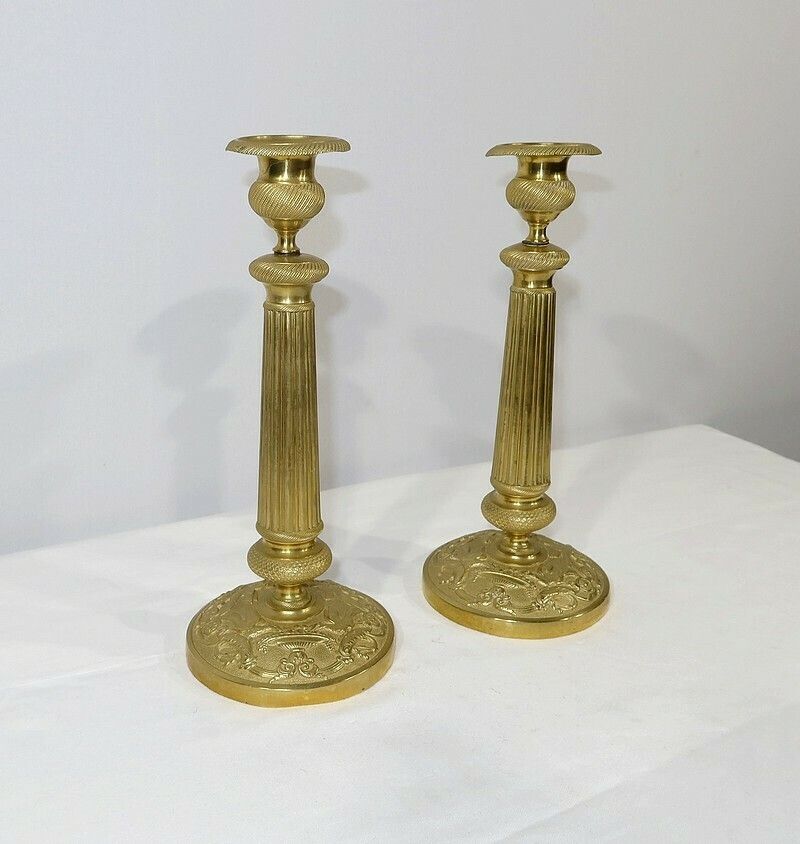 Pair Of Brass Candlesticks, Empire Style, Early 20th Century photo furniture