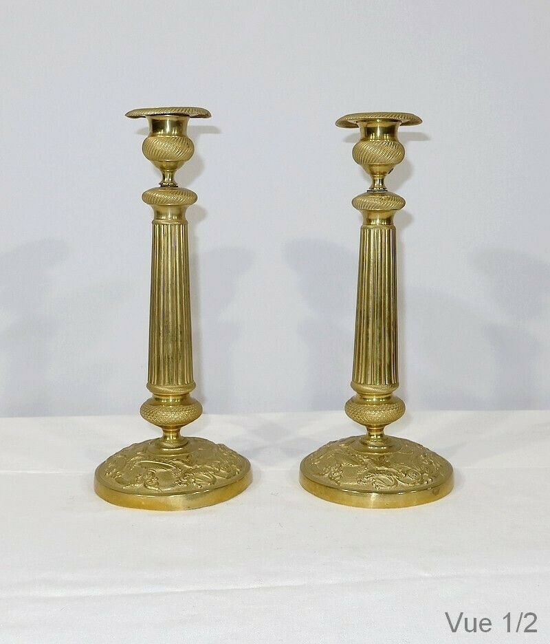 Pair Of Brass Candlesticks, Empire Style, Early 20th Century photo 515.0