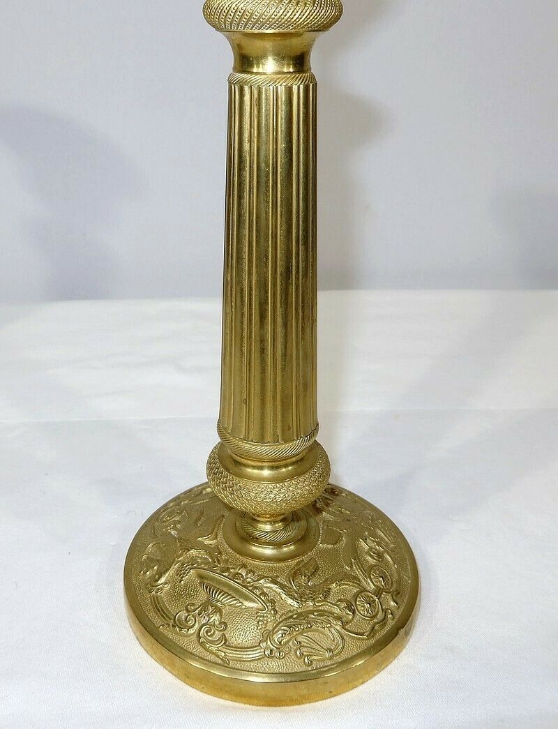 Pair Of Brass Candlesticks, Empire Style, Early 20th Century photo vintage