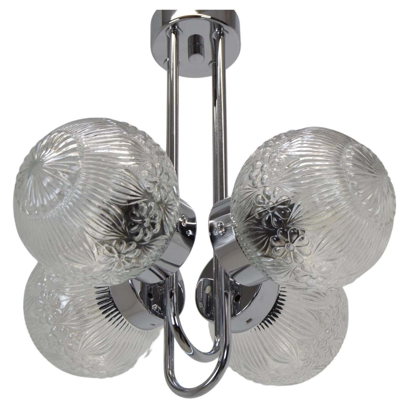Pair Of Mid Century Chrome Chandeliers By Instala Decin,1970's