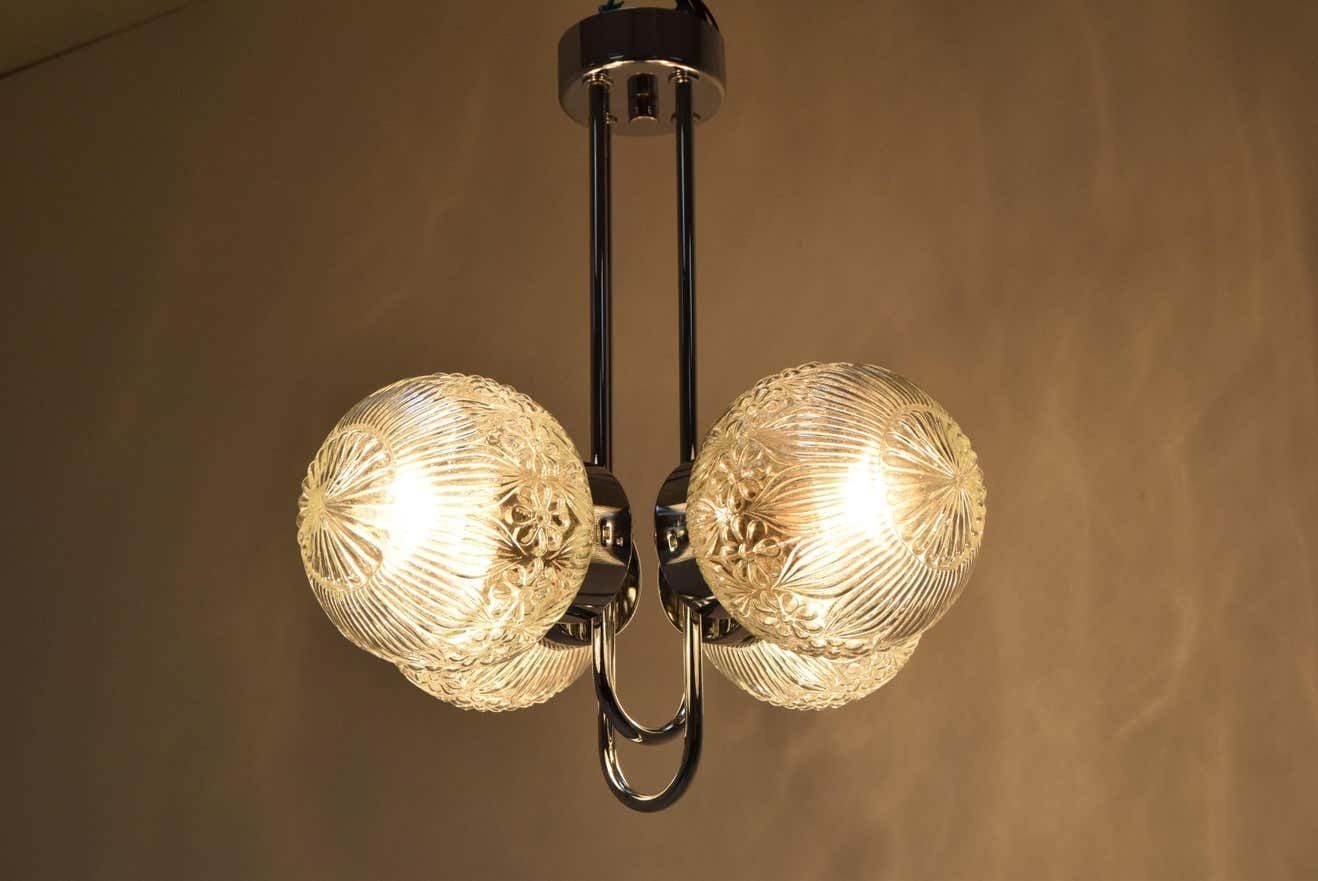 photo vinterior Pair Of Mid Century Chrome Chandeliers By Instala Decin,1970's