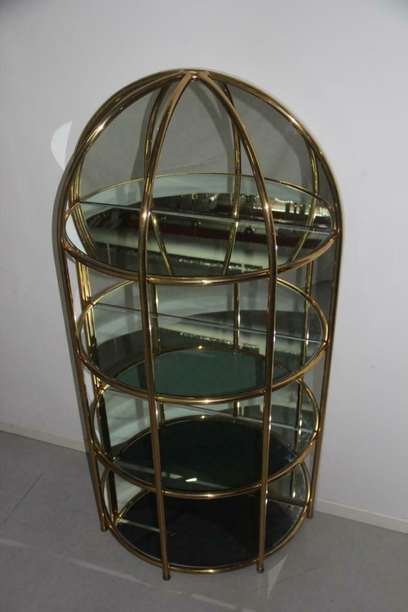Bar Cabinet Convex Wall Solid Brass Pipes Mirrored Glass, Made In Italy, 1970 photo Furniture