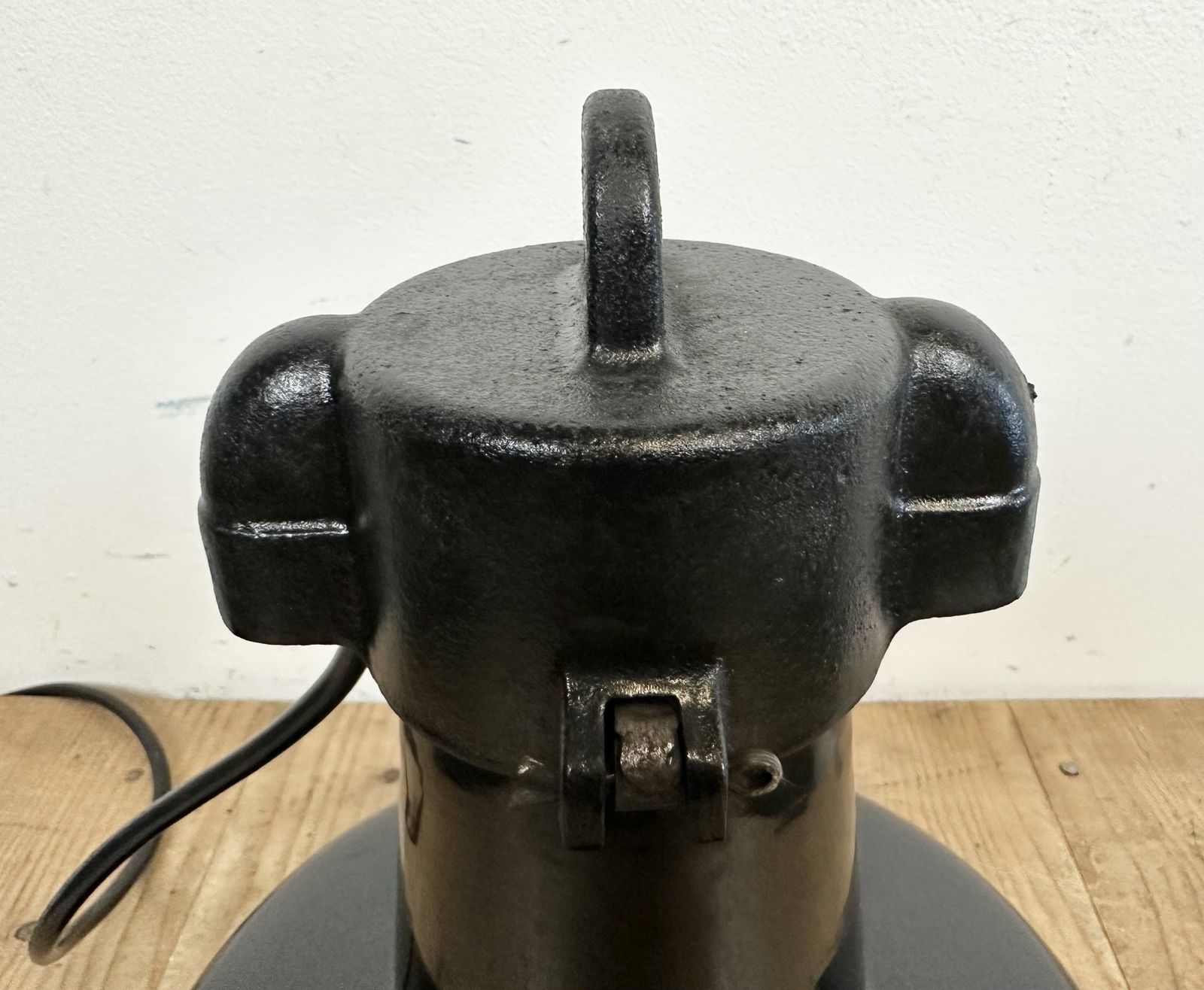 Industrial Black Enamel Factory Lamp With Cast Iron Top, 1960s photo buy