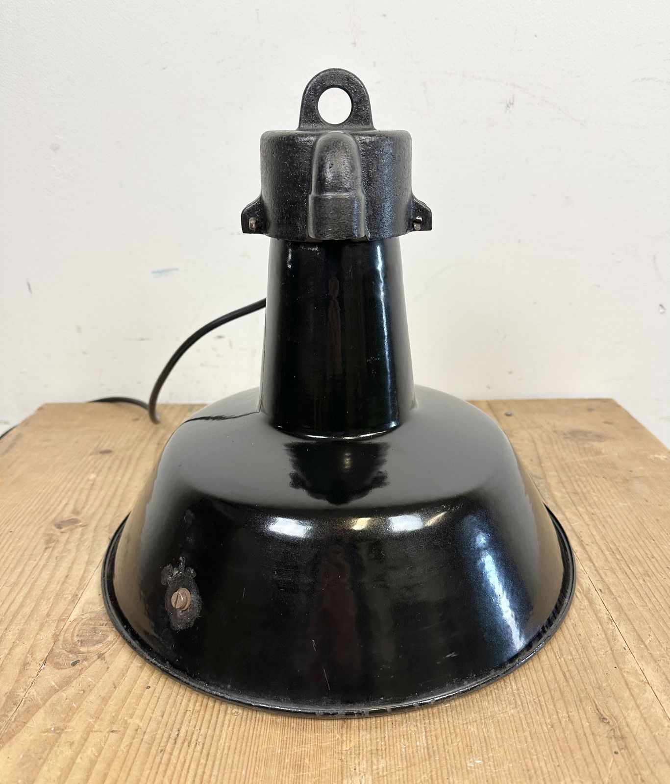 photo furniture Industrial Black Enamel Factory Lamp With Cast Iron Top, 1960s