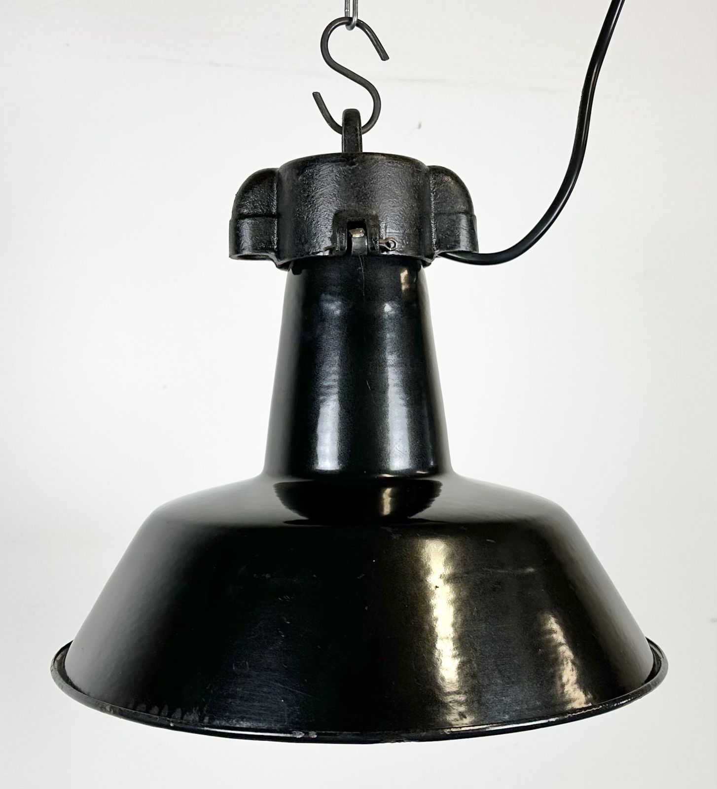 179.0 Industrial Black Enamel Factory Lamp With Cast Iron Top, 1960s photo