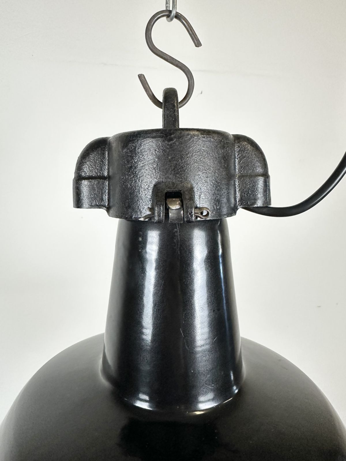 photo buy Industrial Black Enamel Factory Lamp With Cast Iron Top, 1960s