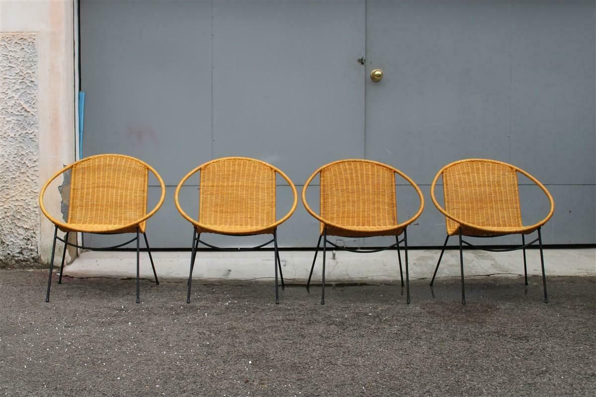 Set Campo & Graffi Garden Armchairs In Metal And Wicker Italy Design, 1950s photo for sale