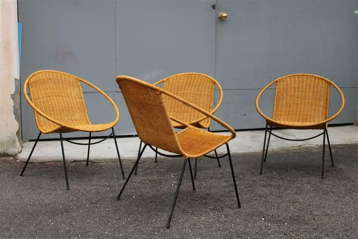 Set Campo & Graffi Garden Armchairs In Metal And Wicker Italy Design, 1950s photo vintage