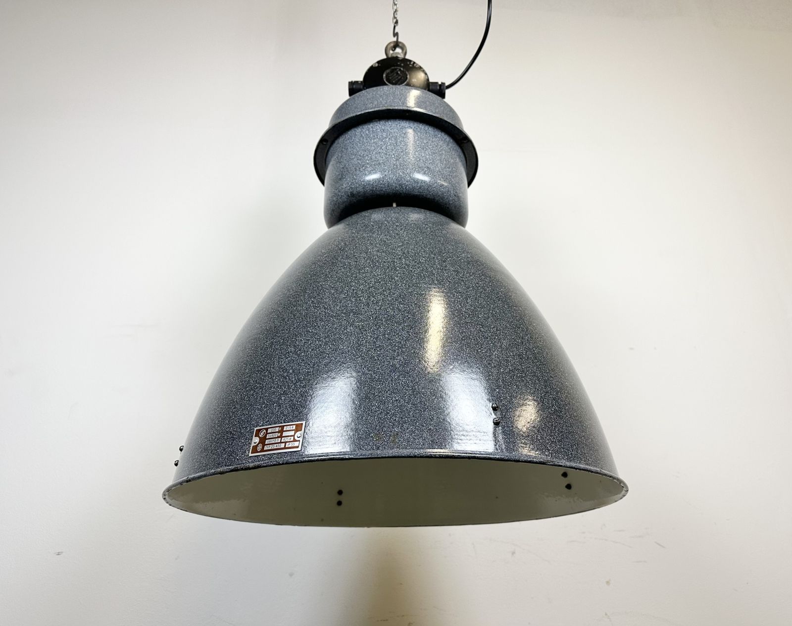 Large Grey Enamel Industrial Factory Lamp From Elektrosvit, 1960s photo 199.0